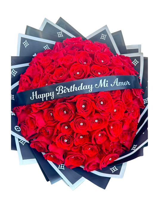 HAPPY BIRTHDAY 75 RED ROSES BOUQUET