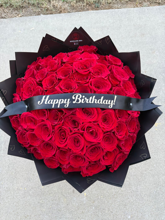 HAPPY BIRTHDAY 75 RED ROSES BOUQUET