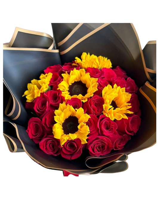 RAMO BUCHON RED ROSES & SUNFLOWERS